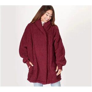 BumbleBella by Jill Martin  Shawl Collar Button Lounger Windsor Wine A521465